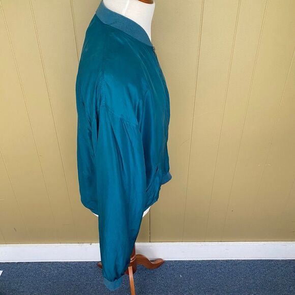 Tulliano men L 100% silk full zip mock collar longsleeve jacket teal green color - Picture 9 of 14